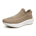 Comfortable khaki fly-knit slip-on sock sneakers for summer running and walking - 36 / Khaki