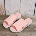 Comfortable pink knit flat slippers with white soles for summer outdoor casual wear. - 35 / Pink