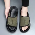 Premium men's green cowhide leather slides with thick anti-slip sole for summer wear - 38 / Dark Green