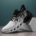 Men's breathable flyknit running shoes featuring a lightweight shock-absorbing blade sole - 36 / Black