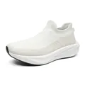 Breathable white flying weave sock sneakers with elastic sole, slip-on running style. - White