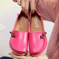 Rosa Loafer aus echtem Leder mit Schleifendetail und weicher flacher Sohle für Damen - 35 / Rosarot
