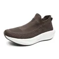 Dark brown breathable fly woven sock sneaker with thick white cushion sole slip-on style - Coffee