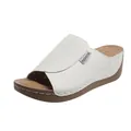 White wedge platform slide sandals featuring fashion side label and comfortable peep-toe design - 36 / White
