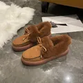 Cozy brown faux fur lined loafers for women with decorative bows and pink flat soles - 36 / Tan