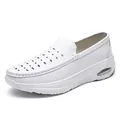 Breathable white cowhide leather nursing shoes with air cushion rocker sole for men - 38 / Hollow Diamond Style / White