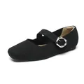 Bailarinas Mary Jane de punto negro con punta cuadrada, hebilla plateada y suela blanda - 34 / Negro