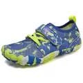 Blue and neon green camo pattern kids water shoes with velcro strap and grippy sole - 25 / Sapphire Blue