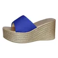 Sandales à plateforme compensée pour femmes en tissu bleu avec semelle dorée chic - 35 / Bleu