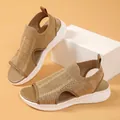 Damen Strick-Plateausandalen in Khaki mit bequemer Fischmaul-Optik und Gummisohle - Khaki