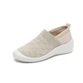Beige breathable knit slip-on walking shoes with thick white wedge platform sole - 35 / Apricot