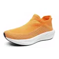 Lightweight orange elastic fly-knit running sock shoes for summer slip-on style - Bright Orange