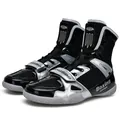 Professional high-top boxing shoes in black and silver finish with non-slip rubber sole - 35 / Black Silver
