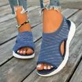 Lässige blaue Strick-Sandalen für Damen mit offener Zehenpartie und weißer Softsohle - 36 / Peep Toe Slide Stil (9898) / Blau