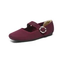 Elegantes bailarinas Mary Jane de punto burdeos con punta cuadrada y correa con hebilla - 38 / Rojo Anaranjado