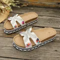 Ciabatte bianche con platform e cinturino a H, strass colorati e bordo in corda - 35 / Bianco