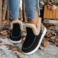 Primer plano de botas de nieve negras para mujer con forro de felpa y suela blanca gruesa. - 36 / Negro
