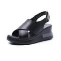 Stylish black platform wedge sandals featuring cross straps and open toe for summer wear - 35 / Black