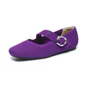 Zapatos planos Mary Jane de punto morado con punta cuadrada y hebilla plateada elegante - 38 / Púrpura