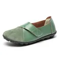 Bequeme grüne Leder-Loafer für Damen mit Klettverschluss und rutschfester Sohle - 35 / Grün