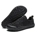 Black wide toe box barefoot outdoor shoes with durable anti-slip rubber lug sole - 36 / Black