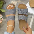 Comfortable grey wedge sandals for women with elegant hollow floral patterns for beach - 36 / Gray