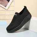 All-black women's breathable walking sneakers with comfortable thick rocker sole - 35 / Black