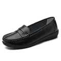 Elegant black pebbled leather loafers for women featuring comfortable flat nursing soles - 38 / Black