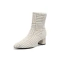 Elegantes botines de punto texturizado en crema con punta fina y tacón de bloque mujer - 34 / Blanco Roto