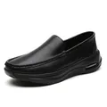 Mens black leather slip-on work shoes with air-cushioned sole for hospital comfort - 38 / Black