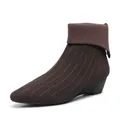 Spitze Keilabsatz Strick-Stiefeletten in Dunkelbraun mit Fleece-Umschlagmanschette - 34 / Kaffeebraun