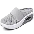 Grey mesh platform mules for women featuring an air cushion sole and elastic band - 35 / Gray