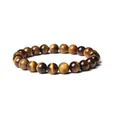 Close-up of a natural tiger eye stone bracelet with 8mm round polished beads - Tiger Eye (AL-0158-1) / 8mm