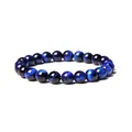 Detailed view of an 8mm blue tiger eye gemstone bracelet with natural chatoyancy effect - Deep Blue Tiger Eye (AL0352) / 8mm
