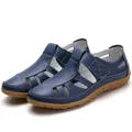 Bequeme dunkelblaue Vintage-Ledersandalen für Damen mit weicher Sohle und Klettverschluss - 38 / Dunkelblau