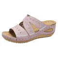 Sandales à compensées roses avec broderie florale et design bout ouvert confortable - Rose