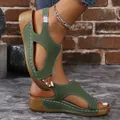 Green wedge sandals for women with thick polyurethane soft soles and cut-out design - 36 / Green