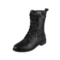 Vue latérale de bottines Martin noires à lacets avec fermeture éclair et boucle. - 36 / Noir
