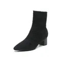 Elegantes botines de punto negro para mujer con punta afilada y tacón grueso texturizado - 34 / Negro