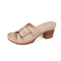 Elegant almond beige high heel mule sandals with metallic buckle detail for women - 36 / Apricot