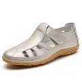Retro champagner Leder Sandalen mit weicher Sohle und verstellbarem Klettverschluss - 38 / Gold