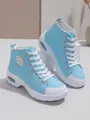 Stylish light blue women's high-top canvas sneakers with chunky platform air cushion. - 35 / Moon Blue