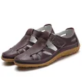 Braune Vintage-Leder-Sandalen mit weicher Sohle und Klettverschluss für Damen - 38 / Kaffeebraun