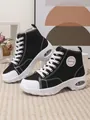 Stylish black and white high-top canvas sneakers with thick platform air cushion sole - Black and White