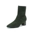 Elegantes botines de punto verde oscuro con punta fina y tacón grueso con estilo - 34 / Verde