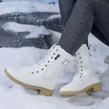 Stylish white winter combat boots with chunky heels and side zippers for cold weather - 35 / White