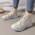 Witte veterschoenen voor dames met plateauzool en zachte imitatiebontrand - 38 / Beige wit - Leren oppervlak