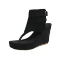 Sandali infradito con zeppa in finto camoscio nero con tacco 10 cm e fibbia - 38 / Nero