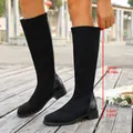 Close-up of stylish black knee-high boots showing 36cm shaft height and 3.5cm low heel detail - Black