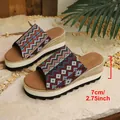 Women's ethnic pattern wedge platform sandals with 7cm heel on stone background - 38 / Red